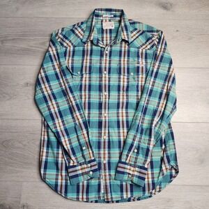 Lucky Brand Long Sleeve Button Down Green Plaid Shirt Medium